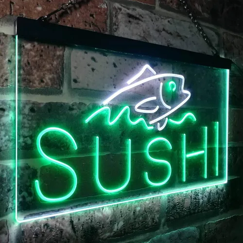 Vista 45 de ADVPRO Sushi Fish Sashimi Restaurant - Letrero de neón LED de doble color, azul y rojo, 12 x 8.5 pulgadas, st6s32-i3334-br