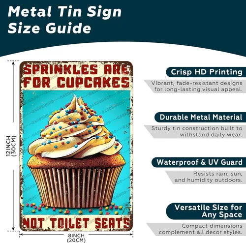 Vista 2 de Cartel de metal divertido Baker Sprinkles Are For Cupcakes Not Toilet Seats Novedoso póster de metal para el hogar, cocina, baño, letrero