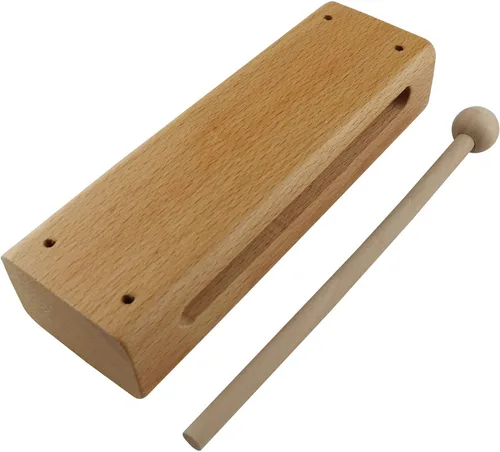 Vista 2 de Bloque de madera con mazo ZZLZX - 1 juego de instrumento musical de bloque de madera con mazo, bloques de ritmo de percusión de madera maciza
