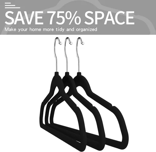 Vista 3 de Perchas de Terciopelo para Ropa (Paquete de 50) Resistentes y Duraderas Perchas para Trajes Perchas de Colores Vibrantes Ligeras que Ahorran Espacio