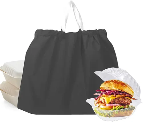 Vista 9 de 50 bolsas de plástico con asas resistentes al agua, resistentes para llevar, bolsa de transporte para alimentos, para restaurantes, comestibles