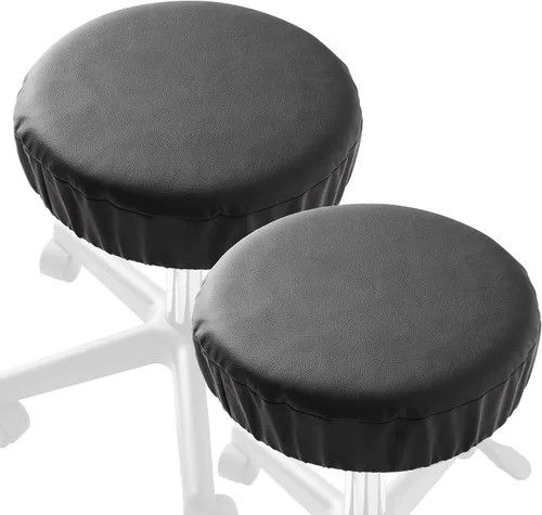 Vista 2 de Saloniture Paquete de 2 fundas redondas para asiento de taburete, funda impermeable de 13-1/2 pulgadas para silla giratoria o taburete de bar