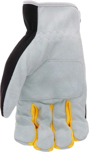 Vista 4 de John Deere Split Cowhide Palm Gloves – Yellow/Grey/Black, Large Spandex Back Gloves with Shirred Elastic Wrists