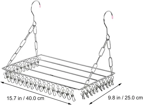 Vista 2 de Cabilock Percha de secado de ropa de acero inoxidable: Tendedero de secado de ropa con 36 clips, colgador para secadora de calcetines, ropa