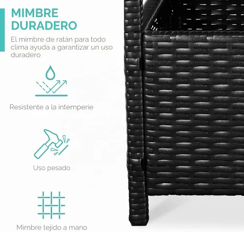 Vista 3 de Best Choice Products Mesa auxiliar de mimbre con agujero para paraguas, mesa auxiliar cuadrada de ratán de polietileno para patio, jardín, piscina