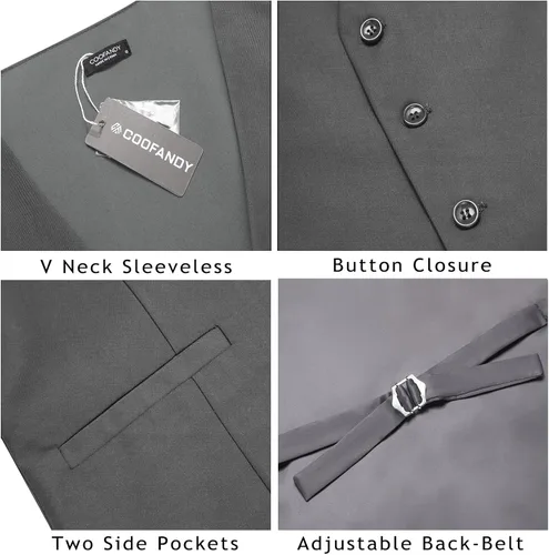 Vista 6 de COOFANDY Chaleco de traje de negocios para hombre, chaleco de vestir casual, chaleco ajustado