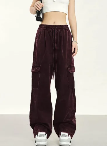 Vista 6 de Dokotoo Pantalones cargo de cintura alta y pierna ancha para mujer, con 6 bolsillos, holgados, informales, de combate, militares
