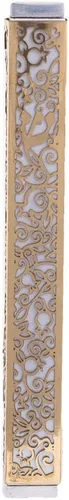 Vista 2 de Yair Emanuel Mezuzah de granada cortada con láser - Gris con recubrimiento dorado