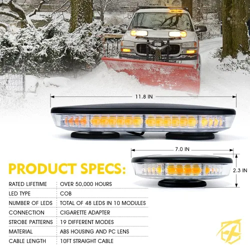 Vista 7 de Xprite - Barra de luces estroboscópicas LED ámbar COB de techo, súper brillante, luz de precaución y advertencia para quitanieves con 19 patrones