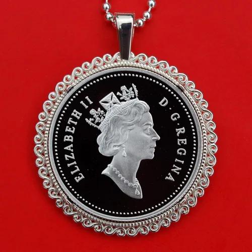 Vista 6 de 1997 Canada Discovering Nature 50 Cents Proof-like BU Uncirculated Sterling Silver Coin Solid 925 Sterling Silver Necklace NEW - Newfoundland Dog
