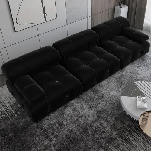 Vista 22 de Sofá modular seccional, sofá de terciopelo, asiento medio, beige