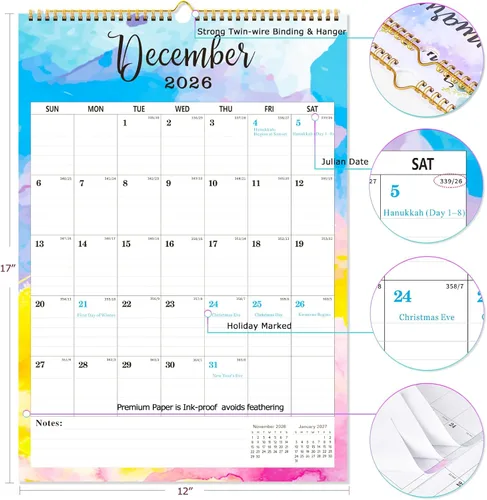 Vista 2 de Calendario de pared 2026-2027, calendario de pared colgante grande de 18 meses 2026-2027, enero 2026 a junio de 2027, calendario grande 2026 de 12 x