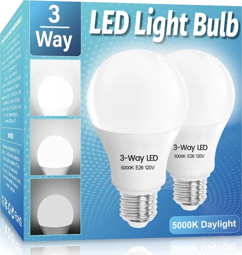 Vista 22 de Bombillas LED de 3 Vías Paquete de 2, Bombillas de 3 Vías 30 70 100 Blanco Suave 3000K, Base Media E26 A19 Bombilla de Tres Vías, Bombilla