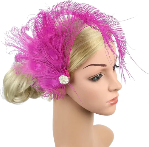 Vista 2 de Z&X Diadema de plumas de pavo real con clip para el cabello, disfraz de los años 20