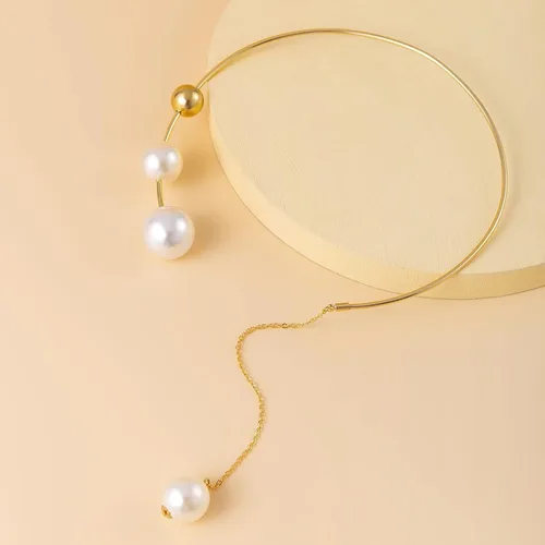 Vista 5 de Collar de perlas para mujer, gargantilla abierta de perlas, collar con colgante de perlas para niñas, collar de perlas para joyería de boda, regalo