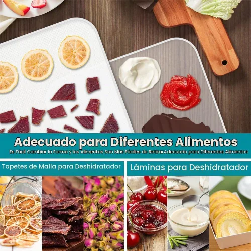 Vista 3 de 8 bandejas deshidratadoras de alimentos de silicona con borde, 8 alfombrillas de malla para secadora, hojas deshidratadoras de silicona