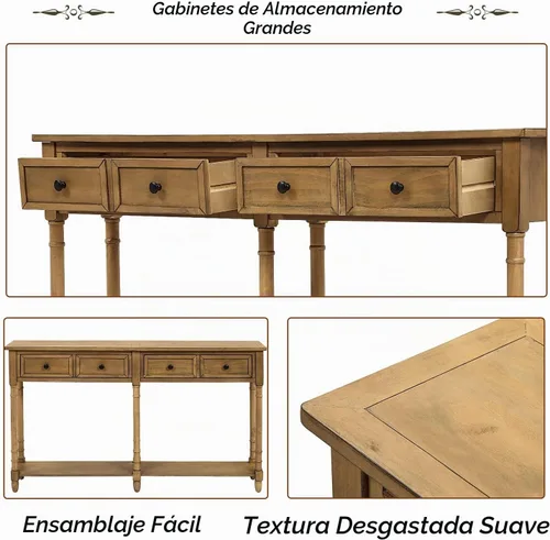 Vista 7 de P PURLOVE - Mesa consola de madera con cajón, 58 pulgadas de largo, pino Old Pine