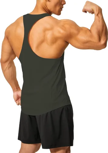 Vista 4 de DEMOZU Camiseta sin mangas para hombre con espalda en Y para culturismo, entrenamiento muscular, atletismo, correr, gimnasio
