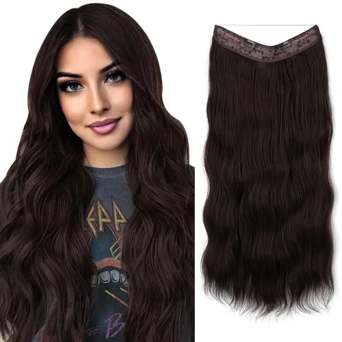 Vista 28 de SARLA Extensión de Cabello con Alambre Invisible con 3 Clips Pieza de Cabello Sintética Corta de Ondas de Playa Diadema Transparente Ajustable
