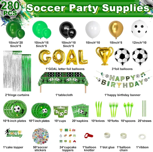 Vista 2 de HJINGY 280 piezas de decoraciones de fiesta de fútbol, suministros de fiesta de cumpleaños con temática de fútbol, incluye globos de fútbol