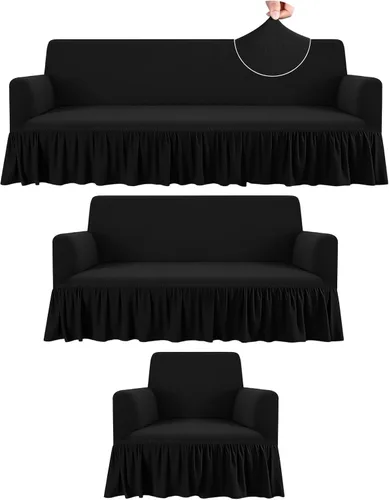 Vista 12 de Fanfanwin Juego de fundas de sofá de 3 piezas para cojines de sofá, duraderas, lavables, de alta elasticidad, fundas de sofá con falda para sofá