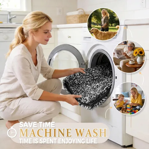 Vista 8 de Yimobra Alfombras de baño en negro y blanco antideslizantes lavables, tapetes de baño ultra suaves y absorbentes de agua, alfombra de ducha suave