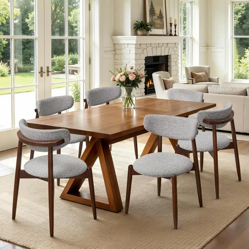 Vista 42 de CHUN YI Juego de 2 sillas de comedor tapizadas de madera maciza, sillas auxiliares de cocina de tela moderna de mediados de siglo con respaldo Beige