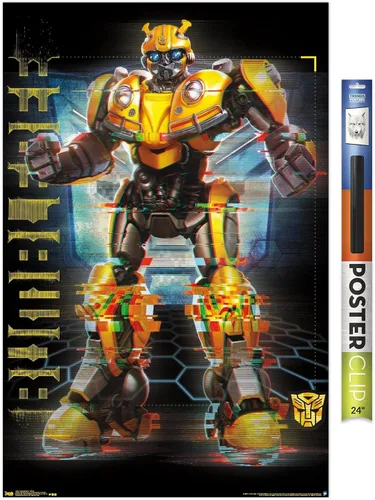 Vista 16 de Trends International Hasbro Transformers: Bumblebee - Póster de pared Glitch, 14.725 x 22.375 pulgadas, versión enmarcada de madera de granero