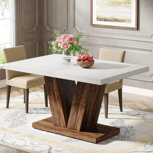 Vista 10 de Tribesigns Mesa de comedor de 47 pulgadas para 4, mesa de comedor de cocina negra con pedestal resistente, mesa de comedor de madera de granja