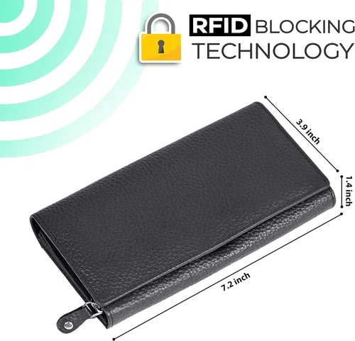 Vista 4 de Billeteras de cuero para mujer - Cartera con bloqueo RFID con 10 ranuras para tarjetas de crédito, Negro -, Nm 08
