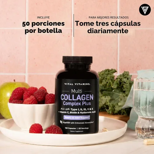 Vista 8 de Vital Vitamins Complejo Multi Colágeno Plus Biotina, Ácido Hialurónico