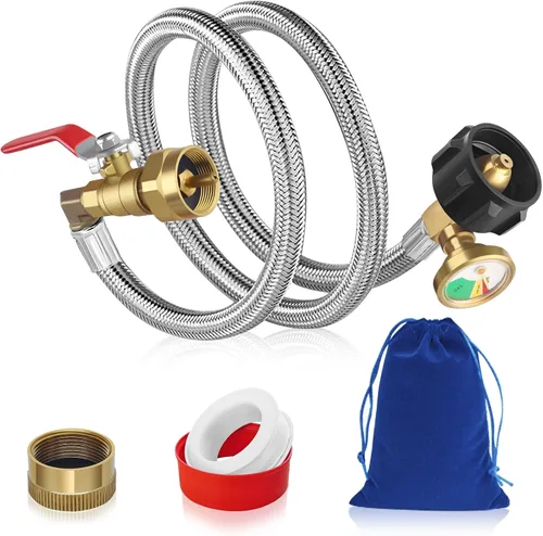 Vista 8 de Adaptador de recarga de propano con válvula y manómetro, adaptador de llenado de botellas pequeñas de propano de 36 pulgadas, 1 libra, manguera