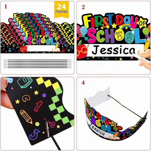 Vista 3 de WaaHome 24pcs Adjustable Paper Crown Hats for Kids Students Classroom Kindergarten Preschool Activities School Supplies Gifts Regreso a la escuela