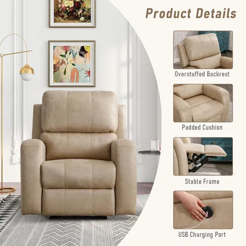 Vista 6 de HAOMARKETS Silla reclinable eléctrica, sofás reclinables de piel sintética suave con respaldo acolchado, sofá reclinable individual superrelleno