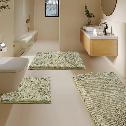 Vista 8 de Juego de 3 alfombras de baño de felpilla ultrasuave, antideslizante y súper absorbente, parte inferior de PVC fuerte, lavable a máquina, para Negro