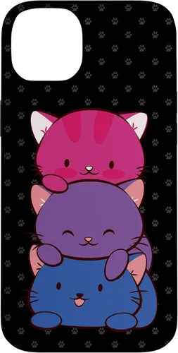 Vista 15 de Funda para iPhone 16 Bisexual Pride Kawaii Kitty Cat Stack Anime