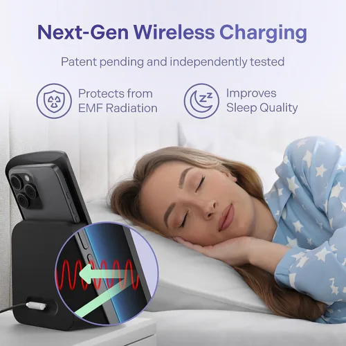 Vista 2 de Elvy Cargador Inalámbrico Qi Rápido para Celulares - Diseñado con Tecnología de Gestión de EMF para Carga Mejorada, Blindaje Ambiental Avanzado