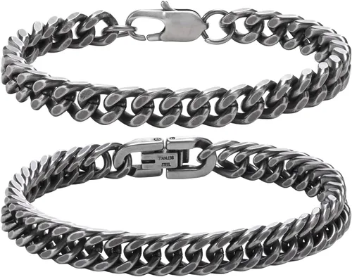 Vista 13 de VNOX 2 Pcs Sturdy Stainless Steel Chain Bracelet for Men Women Negro