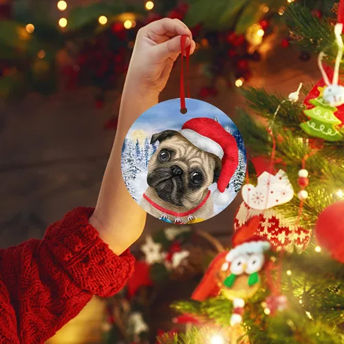 Vista 6 de Adorno de Navidad Pug Árbol de porcelana de Papá Noel para colgar por primera vez para decoraciones de regalo de Claus para bebé