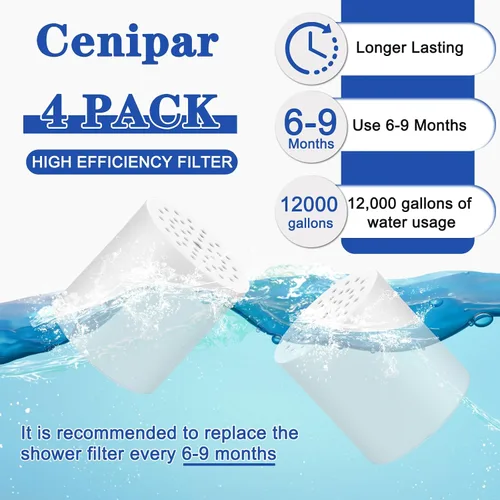 Vista 4 de Paquete de 4 filtros de repuesto para filtro de ducha de 15 etapas con cabezal de ducha de vitamina C de repuesto para agua dura por Cenipar
