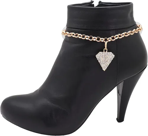 Vista 8 de Joyería de moda para mujer, pulsera de bota, cadena de metal dorado, con forma de diamante de plata de lujo, encanto, Metal