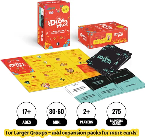 Vista 3 de Dios Mio! Juego de fiesta latina - 275 cartas en inglés y español para latinos, mayores de 17 años y 2+ jugadores 275 cartas en inglés