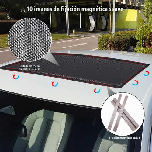 Vista 3 de Parasol Magnético para Coche, Pantalla Magnética de Malla Transpirable para Acampar y Estacionar, Protección UV de Instalación Rápida para Techo