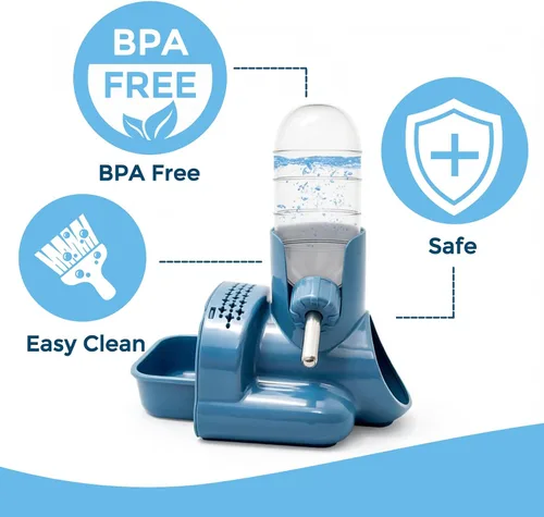 Vista 9 de VANNON Botella de agua para hámster 3 en 1 sin goteo, botella de agua para animales pequeños, dispensador automático de botellas con base