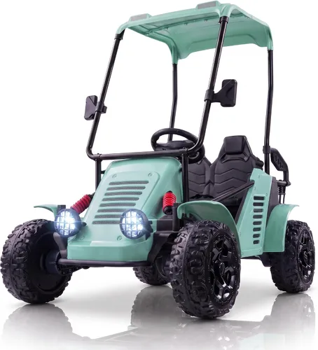 Vista 9 de Hikole Carrito de golf para niños de 36 V, auto de 2 plazas con control remoto y toldo, 4WD Verde militar
