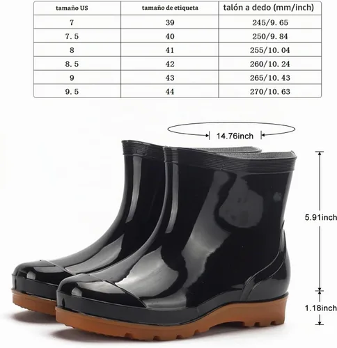 Vista 5 de Botas de lluvia para hombre, resistentes y antideslizantes, antideslizantes, de plástico, de cemento, botas de lluvia de tobillo