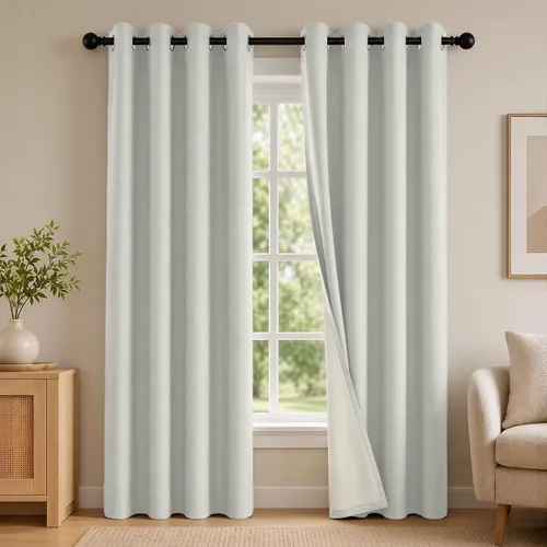 Vista 92 de 2 paneles de cortinas 100% opacas, de peso medio, con aislamiento térmico y ojales para dormitorio, sala de estar, tratamiento de ventana