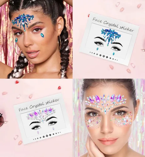Vista 4 de iMethod - Joyas faciales y purpurina corporal, holográfica de sirena, 12 unidades Pegar en la cara gemas, brillo cosmético de la cara, disfraces