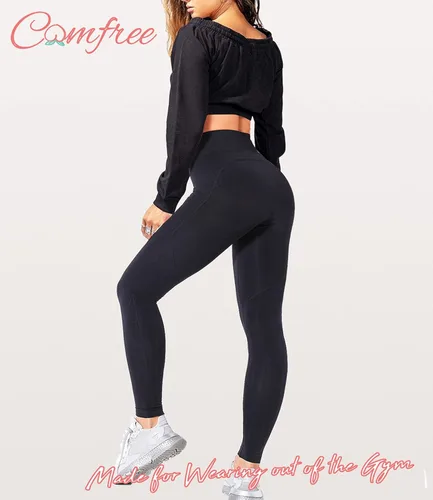 Vista 5 de COMFREE Pantalones de yoga de cintura alta con bolsillos con control de abdomen leggings de entrenamiento sensación desnuda ultra suaves sin