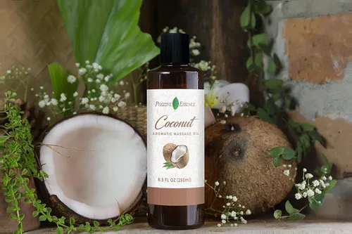 Vista 4 de Aceite de masaje de coco relajante, hecho con aceite de jojoba, aceite de almendras dulces, vitamina E y aceite de coco virgen extra, regalos